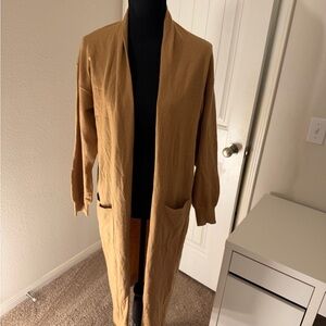 Express Long Open-Front Cardigan in Camel Tan
